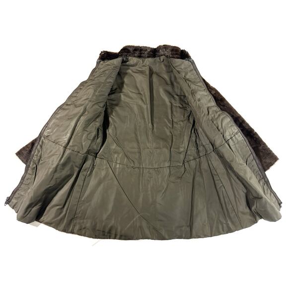 Vtg Real Fur Coat Brown Sheared Beaver (?) Belted Talon Zip 32” Medium AS-IS - Picture 9 of 12